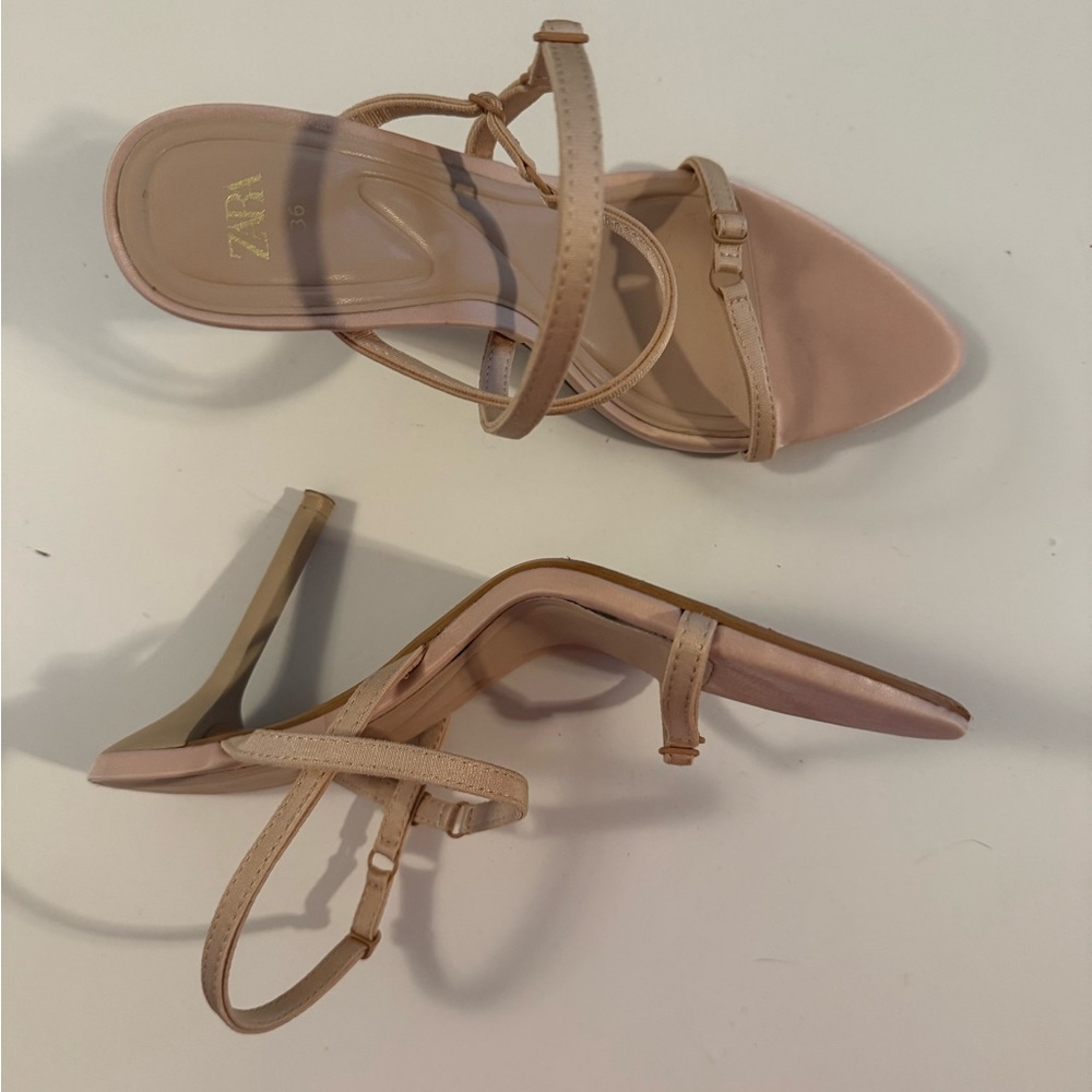 Zara Beige Satin Strappy Heels size 6